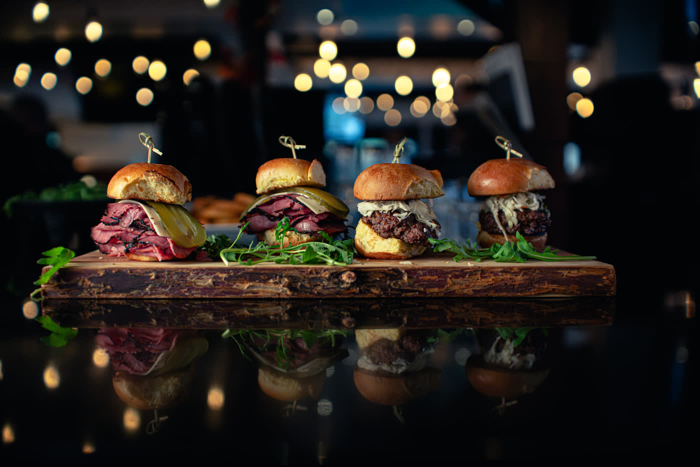 Sliders on a wooden board